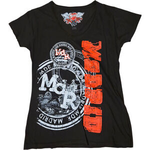 Safon Madrid Graphic Tee Women’s XL Black V-Neck Rock Style T-Shirt Cotton